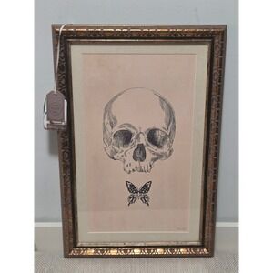 Marmont Hill Skull and Butterfly Framed Art Print Gold Ornate Gothic Decor 18x12